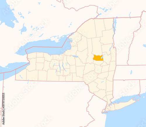 Map of the County Fulton (New York, US) showing the Federal State with the highlighted County