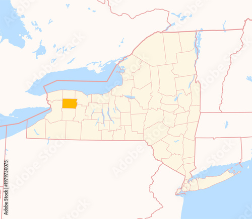 Map of the County Genesee (New York, US) showing the Federal State with the highlighted County