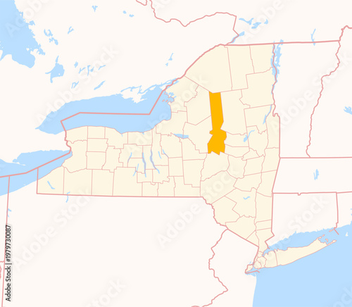 Map of the County Herkimer (New York, US) showing the Federal State with the highlighted County