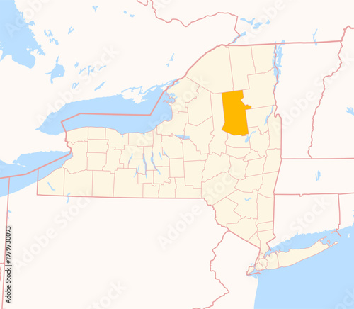 Map of the County Hamilton (New York, US) showing the Federal State with the highlighted County