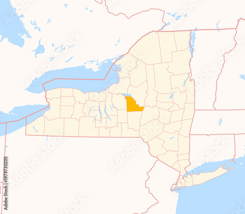 Map of the County Madison (New York, US) showing the Federal State with the highlighted County