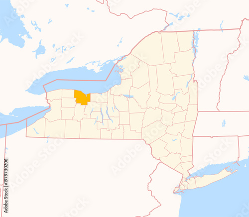 Map of the County Monroe (New York, US) showing the Federal State with the highlighted County
