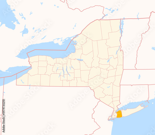 Map of the County Nassau (New York, US) showing the Federal State with the highlighted County