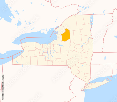 Map of the County Lewis (New York, US) showing the Federal State with the highlighted County