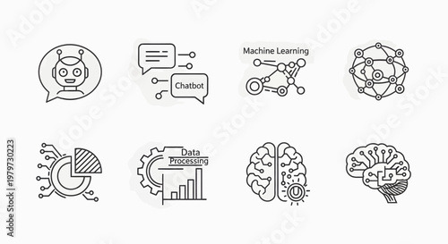 Brain and machine learning symbols.