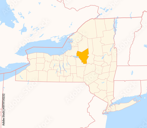 Map of the County Oneida (New York, US) showing the Federal State with the highlighted County