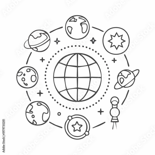 Solar System Planets Orbiting Earth Globe Illustration.
