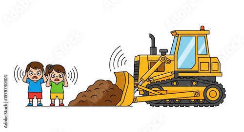 Kids watching bulldozer at work.