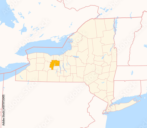 Map of the County Ontario (New York, US) showing the Federal State with the highlighted County