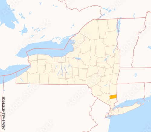 Map of the County Putnam (New York, US) showing the Federal State with the highlighted County