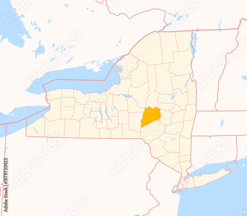 Map of the County Otsego (New York, US) showing the Federal State with the highlighted County
