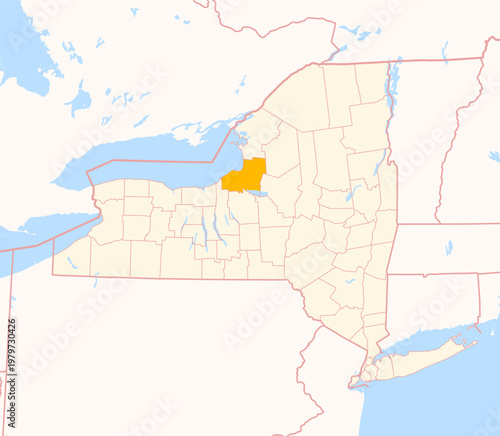 Map of the County Oswego (New York, US) showing the Federal State with the highlighted County