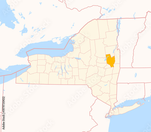 Map of the County Saratoga (New York, US) showing the Federal State with the highlighted County
