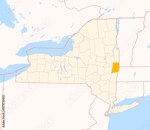 Map of the County Rensselaer (New York, US) showing the Federal State with the highlighted County
