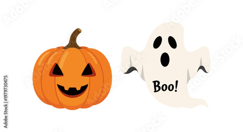 Halloween pumpkin and ghost decorations.