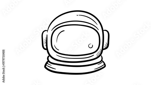 Hand-drawn minimalist black line vector icon of an astronaut helmet, a clean and scalable illustration representing space exploration, cosmic travel, and galaxy discovery on white background.