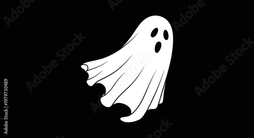 White ghost with black eyes floating.