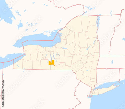 Map of the County Schuyler (New York, US) showing the Federal State with the highlighted County