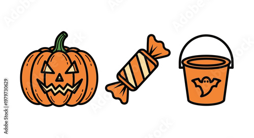 Halloween candy bucket and jack o lantern.