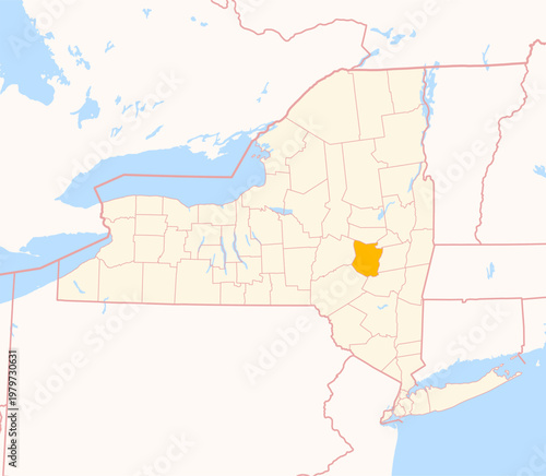 Map of the County Schoharie (New York, US) showing the Federal State with the highlighted County