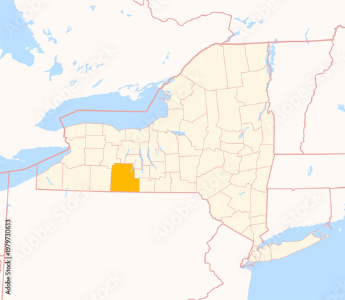 Map of the County Steuben (New York, US) showing the Federal State with the highlighted County