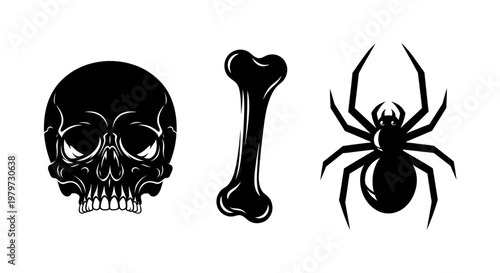 Black skull bone and spider icons.