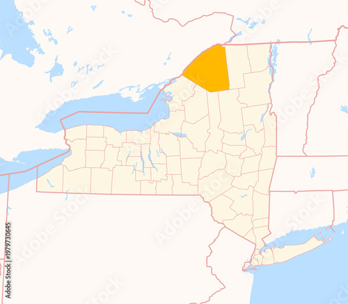 Map of the County St. Lawrence (New York, US) showing the Federal State with the highlighted County