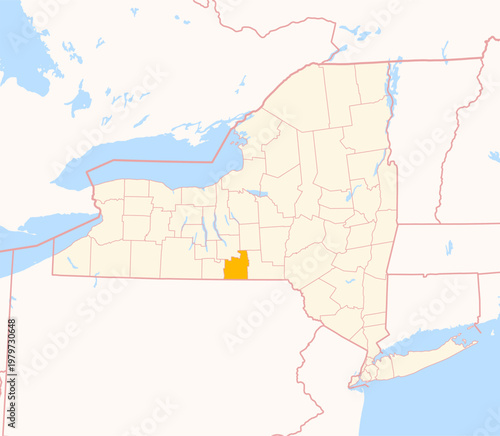 Map of the County Tioga (New York, US) showing the Federal State with the highlighted County