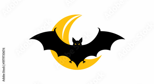 Black Bat Flying Under Yellow Moon.