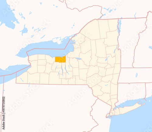 Map of the County Wayne (New York, US) showing the Federal State with the highlighted County