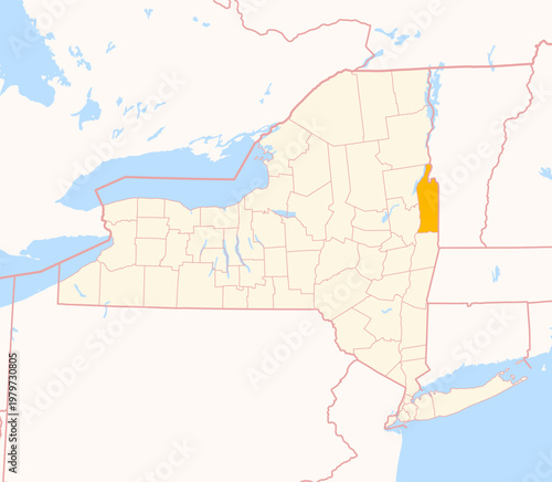 Map of the County Washington (New York, US) showing the Federal State with the highlighted County