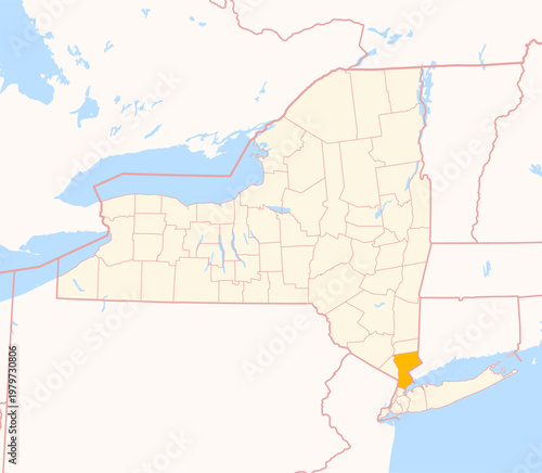 Map of the County Westchester (New York, US) showing the Federal State with the highlighted County