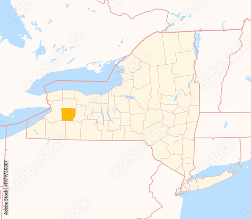 Map of the County Wyoming (New York, US) showing the Federal State with the highlighted County