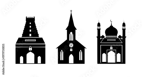 Religious Donation Vector Icons – Temple, Church & Mosque Charity