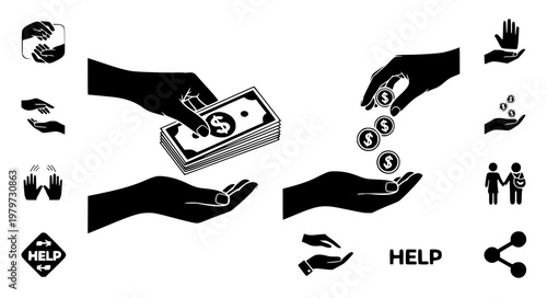 Giving Actions Vector Icons – Helping Hands, Coins & Sharing