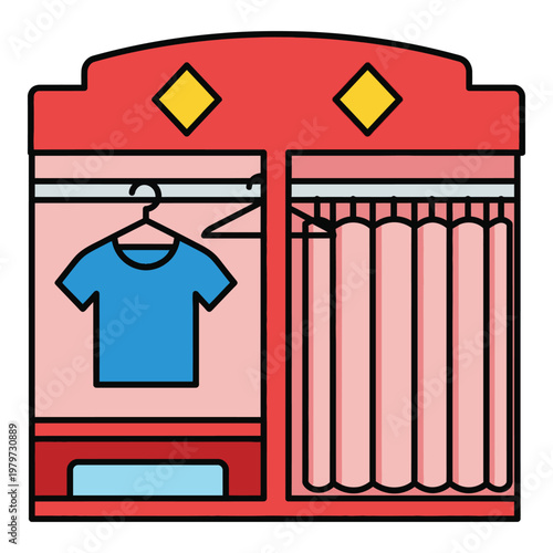 Cartoon vending machine with clothes and t shirt inside  machine dispenses clothing icon