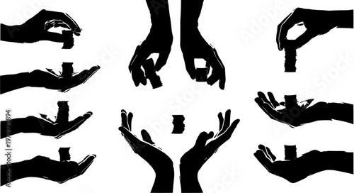 Money Exchange Vector Icons – Hands Giving & Receiving Coins