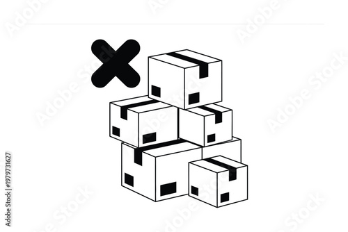 Black 'X' Mark Over Stacked Cardboard Boxes