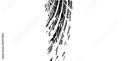 Grunge tire track, wheel braking marks. Truck, car or motorcycle tread pattern silhouette. vector