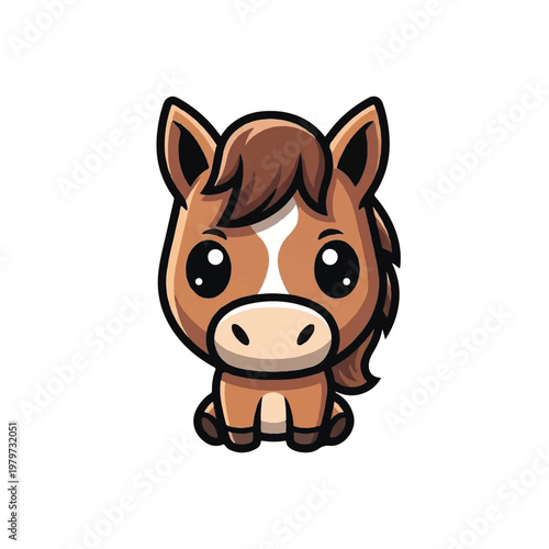 Cute Cartoon Brown Horse Head.