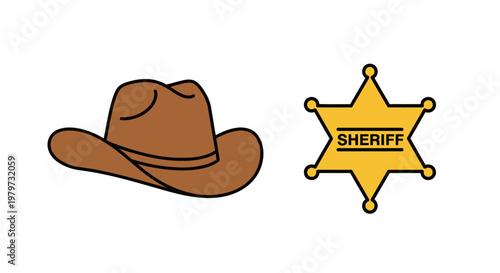 Sheriff Hat and Badge Symbol.