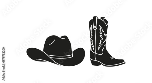 Black cowboy hat and boot.