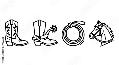 Western cowboy boot and horse head.