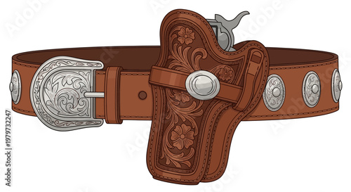 Brown leather gun holster belt buckle.