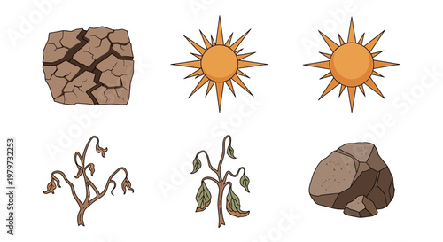 drought dry soil and withered plants.