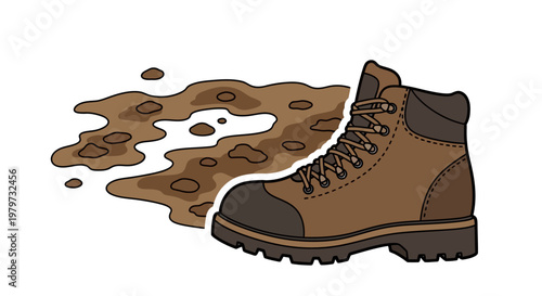 Brown Hiking Boot with Mud Splash.