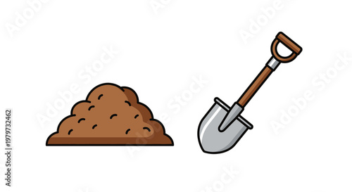 Shovel and pile of brown dirt.