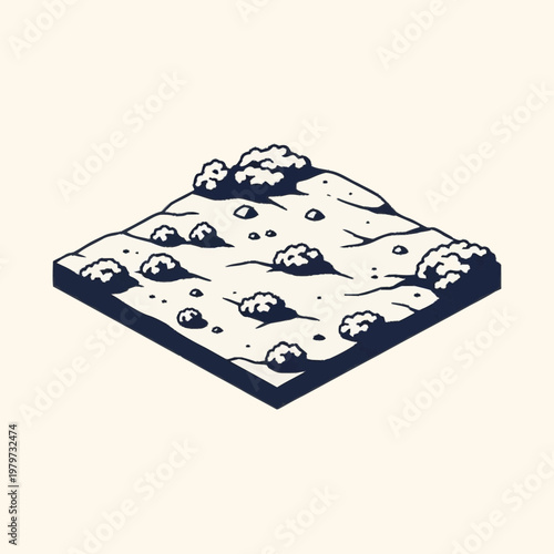 Isometric illustration of a snowy landscape.