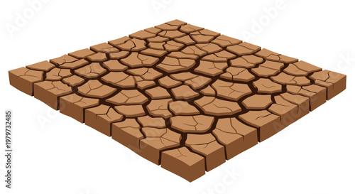 Brown cracked earth tile surface closeup.
