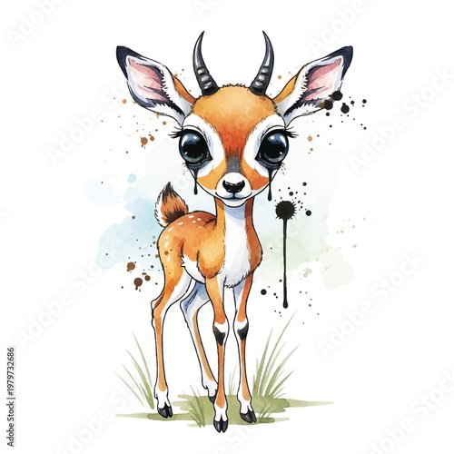 Cute cartoon springbok standing alone.